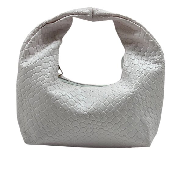 Embossed Woven Slouchy Mini Hobo Bag Faux Leather-White- NWT - Picture 1 of 10